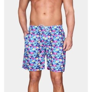 Tailorbyrd Swim Trunks Men's Size L 32 Geo Print Blue Pink Sea Foam Lined